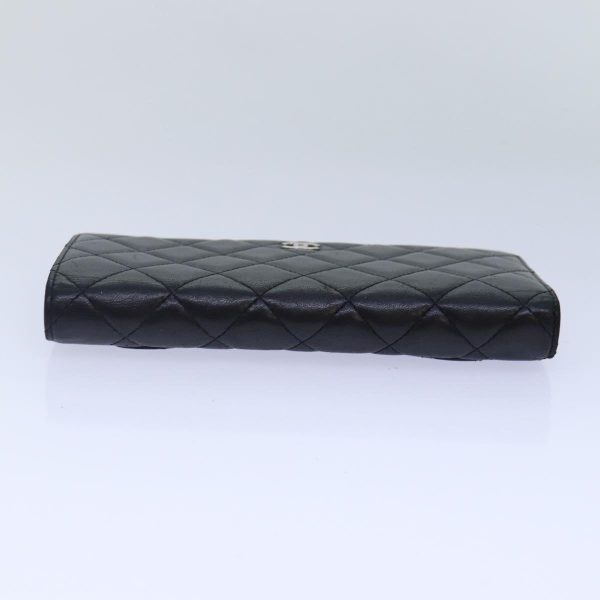 CHANEL Matelasse Long Wallet Lamb Skin Black Silver CC  yk14488 Online now