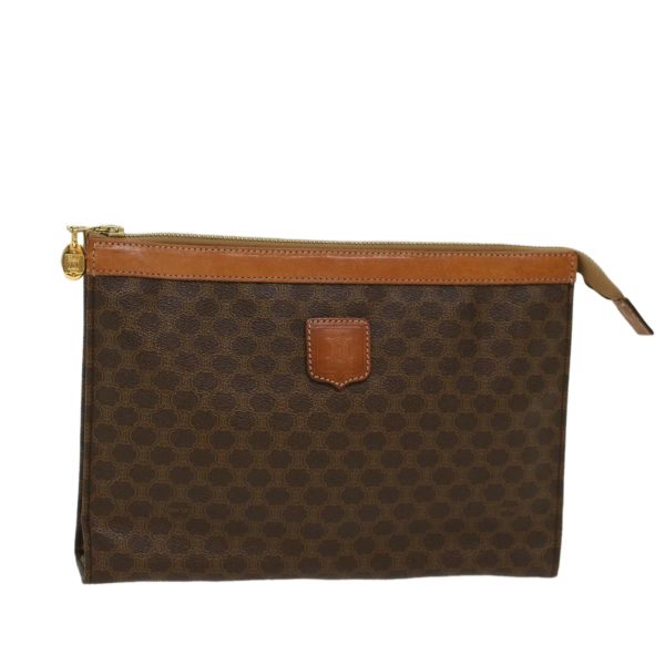 CELINE Macadam Canvas Clutch Bag PVC Leather Brown 48205 For Sale