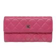 CHANEL Matelasse Long Wallet Lamb Skin Pink CC  yk15105 For Sale