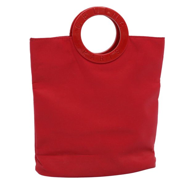 CELINE Circle Hand Bag Nylon Red ar10732 For Cheap