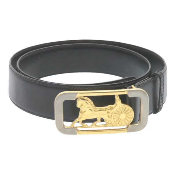 CELINE Horse Carriage Belt Leather Black Gold ar6038 Cheap