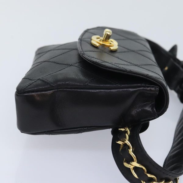 CHANEL Bicolore Chain Waist bag Leather Black Gold CC  90785A Fashion