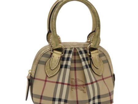 BURBERRY Nova Check Hand Bag PVC Leather Beige GoldNew 49100 Online now