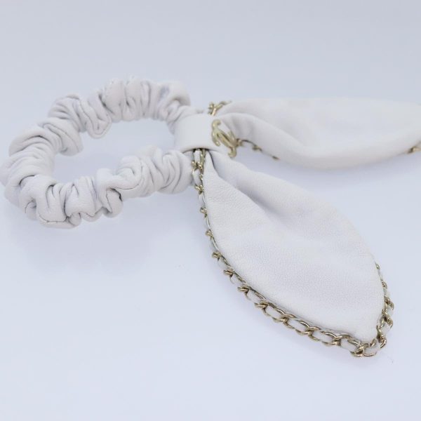 CHANEL COCO Mark Scrunchie Hair clip Lamb Skin White CC  yk14744 on Sale