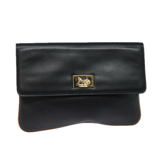 CELINE Clutch Bag Leather Black 81129 Discount