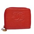 CHANEL COCO Mark Coin Purse Caviar Skin Gold Red CC  88633 on Sale