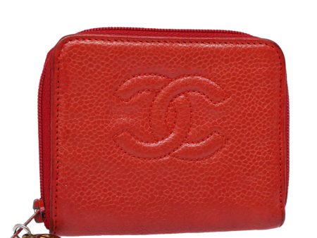 CHANEL COCO Mark Coin Purse Caviar Skin Gold Red CC  88633 on Sale