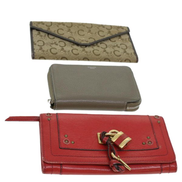 CELINE Chloe Long Wallet Leather 3Set Red Gray beige ac1384 Online now