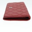 CHANEL Matelasse Wallet Lamb Skin Red Silver CC  90620 Discount