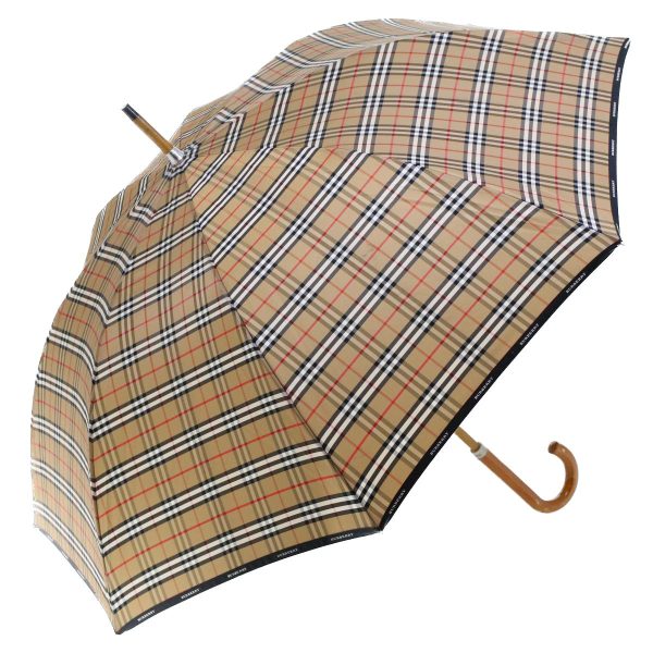 BURBERRY Nova Check Umbrella Nylon Wood Brown Black RedNew yk7568B For Sale