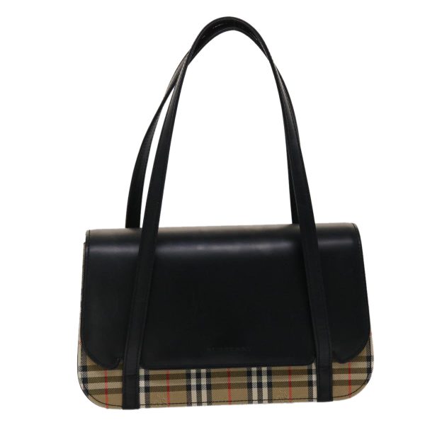 BURBERRY Nova Check Hand Bag Leather Canvas Black BeigeNew ki3104 Sale