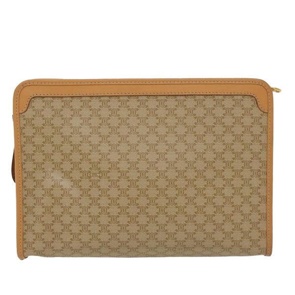 CELINE Macadam Canvas Clutch Bag PVC Leather Beige 48156 For Cheap