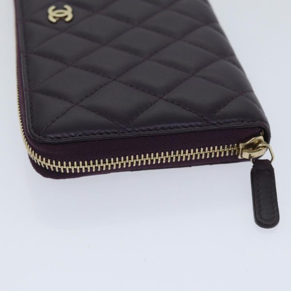 CHANEL Matelasse Long Wallet Lamb Skin Purple Gold CC  yk15217 Online Hot Sale