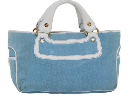 CELINE C Macadam Canvas Hand Bag Suede Light Blue White 80260 Online now