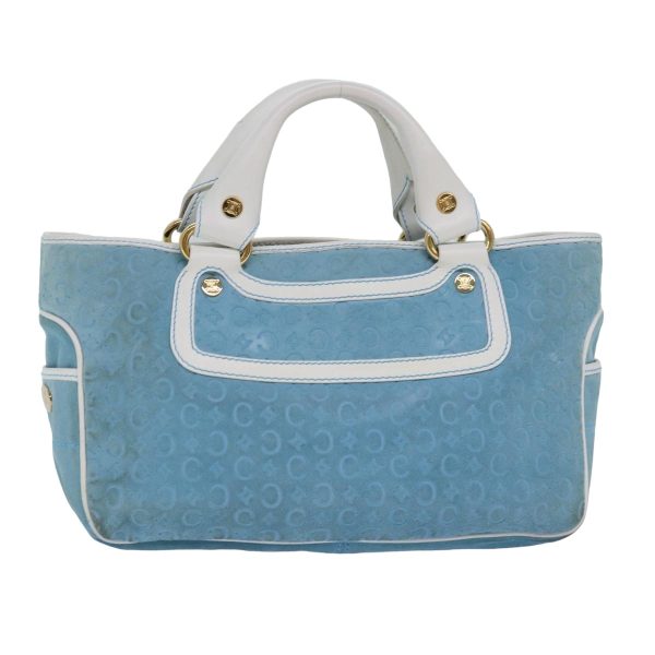 CELINE C Macadam Canvas Hand Bag Suede Light Blue White 80260 Online now