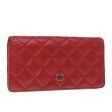 CHANEL Matelasse Wallet Lamb Skin Red Silver CC  90620 Discount