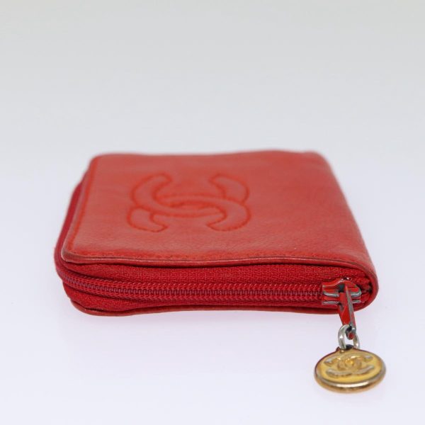 CHANEL COCO Mark Coin Purse Caviar Skin Gold Red CC  88633 on Sale