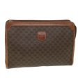 CELINE Macadam Canvas Clutch Bag PVC Leather Brown ac1846 For Sale