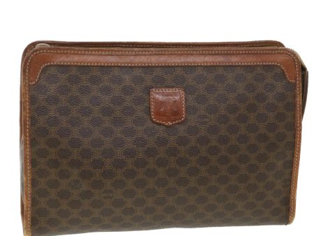 CELINE Macadam Canvas Clutch Bag PVC Leather Brown ac1846 For Sale