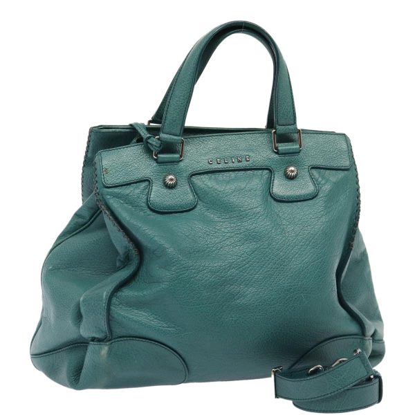 CELINE Hand Bag Leather 2way Turquoise Blue 80082 For Sale