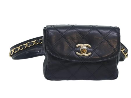 CHANEL Bicolore Chain Waist bag Leather Black Gold CC  yk15152 For Sale