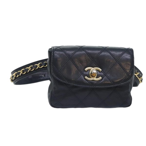 CHANEL Bicolore Chain Waist bag Leather Black Gold CC  yk15152 For Sale