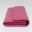 CHANEL Matelasse Long Wallet Lamb Skin Pink CC  yk15105 For Sale