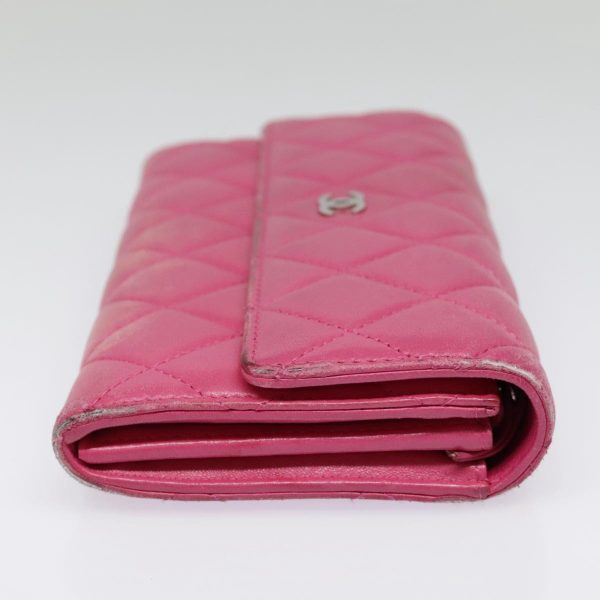 CHANEL Matelasse Long Wallet Lamb Skin Pink CC  yk15105 For Sale