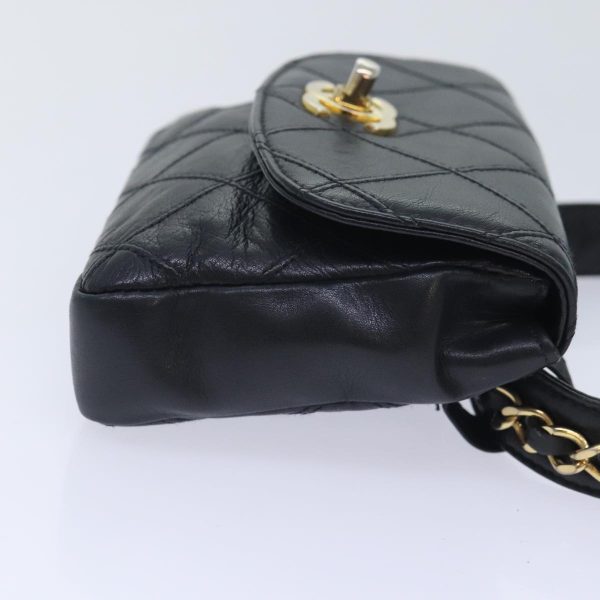 CHANEL Bicolore Chain Waist bag Leather Black Gold CC  yk15152 For Sale