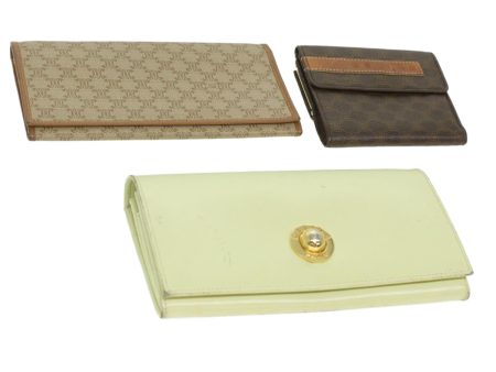 CELINE Macadam Canvas Wallet PVC Leather 3Set Brown Beige 36792 Fashion