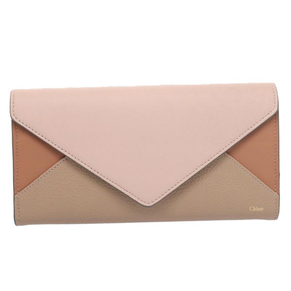 Chloe Long Wallet Leather Beige Pink 3P0171-H0Y  55677 Sale