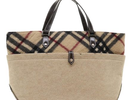 BURBERRY Nova Check Blue Label Tote Bag Wool BeigeNew bs6452 For Sale