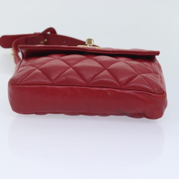 CHANEL Matelasse Waist bag Lamb Skin Red Gold CC  bs18074 Discount