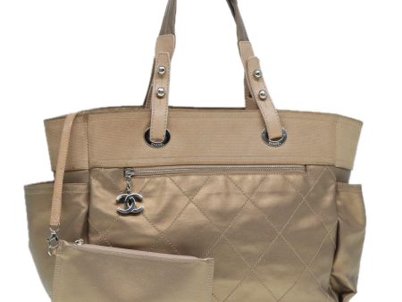 CHANEL Paris Biarritz MM Tote Bag Coated Canvas Gold Tone Silver CC  bs17902 Supply