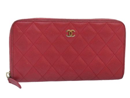 CHANEL Matelasse Long Wallet Caviar Skin Pink Gold CC  yk15041 on Sale