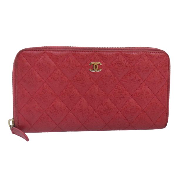 CHANEL Matelasse Long Wallet Caviar Skin Pink Gold CC  yk15041 on Sale