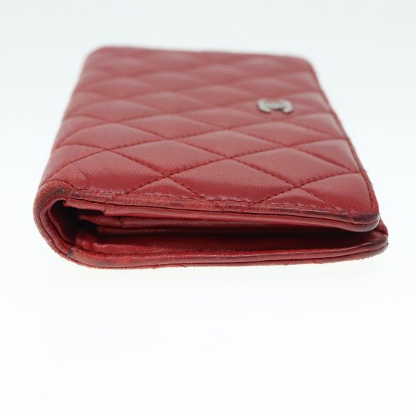 CHANEL Matelasse Wallet Lamb Skin Red Silver CC  90620 Discount