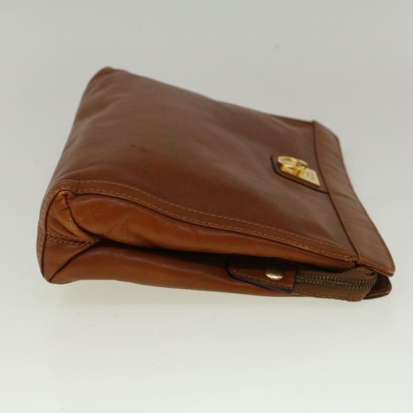 CELINE Clutch Bag Leather Brown bs9584 For Cheap