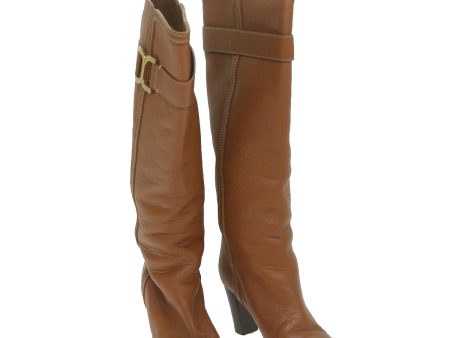 Chloe Long Boots Leather 37 1 2 Brown  hk1049 For Discount