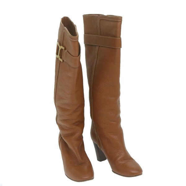 Chloe Long Boots Leather 37 1 2 Brown  hk1049 For Discount