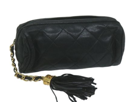 CHANEL Pouch Lamb Skin Black CC  bs11890 Online