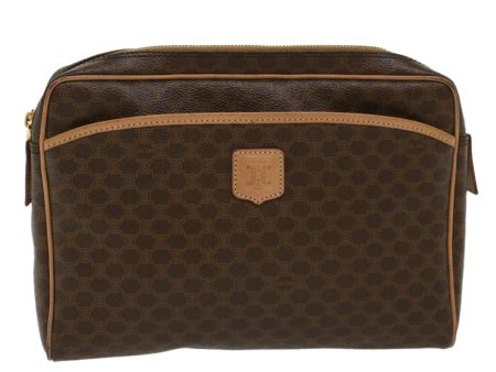 CELINE Macadam Canvas Clutch Bag PVC Leather Brown ep963 Discount