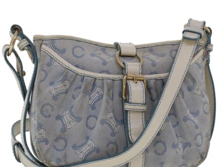 CELINE C Macadam Canvas Shoulder Bag Leather Blue ar9834 Supply