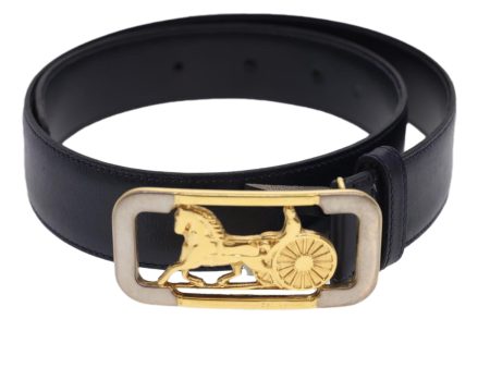 CELINE Horse Carriage Belt Leather 33.9   Navy rd4792 For Cheap