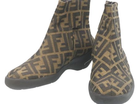 FENDI Short boots Zucca Canvas Black Brown  fm1115 Hot on Sale