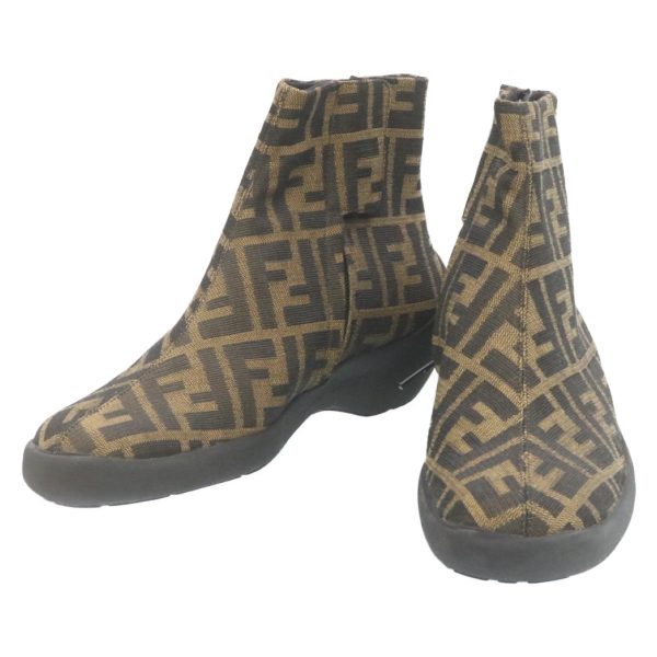 FENDI Short boots Zucca Canvas Black Brown  fm1115 Hot on Sale