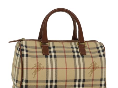 BURBERRY Nova Check Boston Bag PVC Leather BeigeNew yk7246 For Cheap