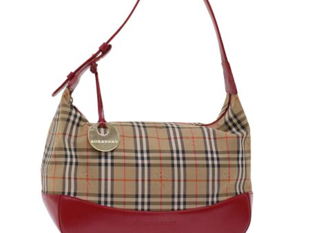 BURBERRY Nova Check Shoulder Bag Canvas Leather Beige RedNew ep1162 Online now