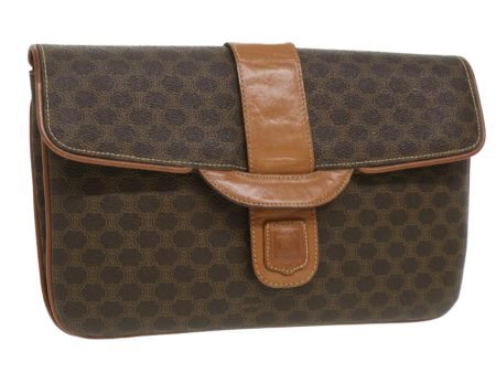 CELINE Macadam Canvas Clutch Bag PVC Leather Brown ar8455 For Cheap