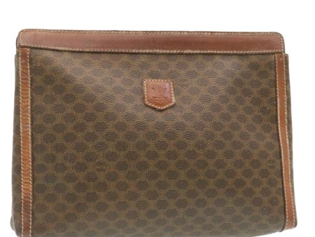 CELINE Macadam Canvas Clutch Bag PVC Leather Brown ki1226 Fashion